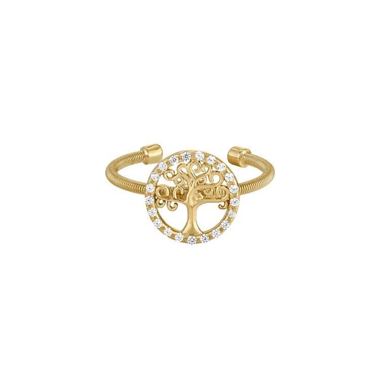 Women'sRings-Gold Finish Sterling Silver Cable Cuff Tree Ring with Simulated Diamonds