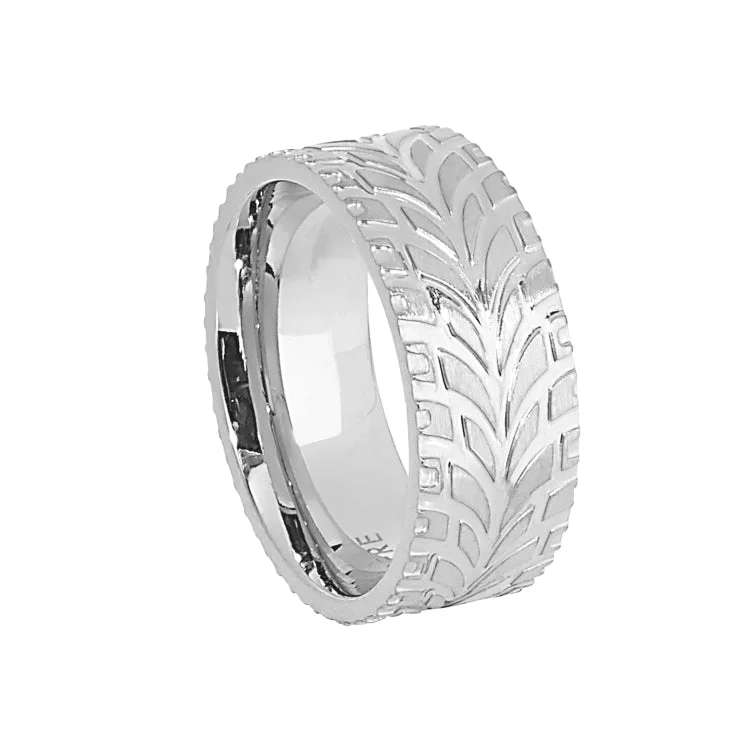 LeafRings-Stainless Steel Feathered Band  - Size 11