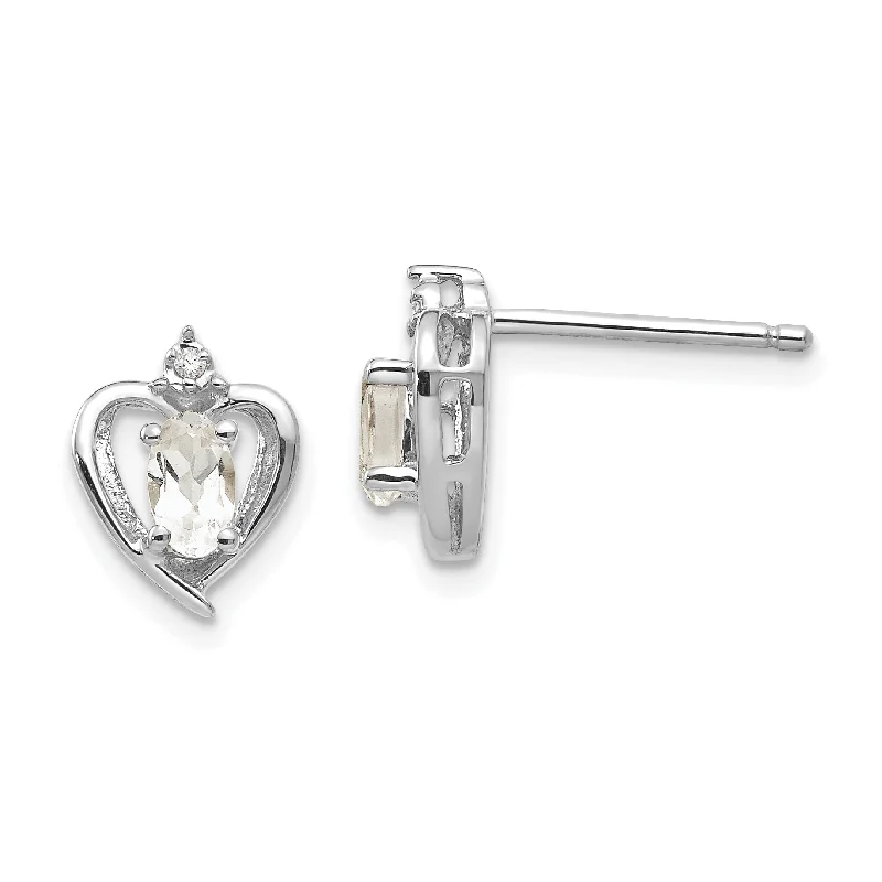 Glitter Earrings-Red Earrings-14k White Gold Diamond & Genuine White Topaz Heart Stud Earrings