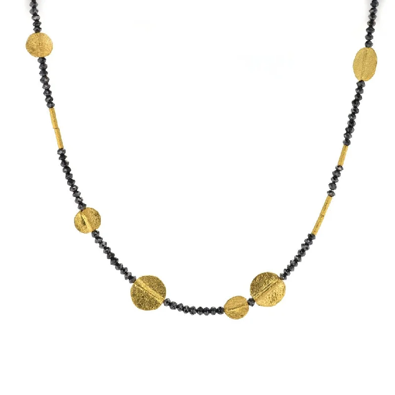 Sterling Silver Necklaces for Women-Bead & 24K Disc Necklace