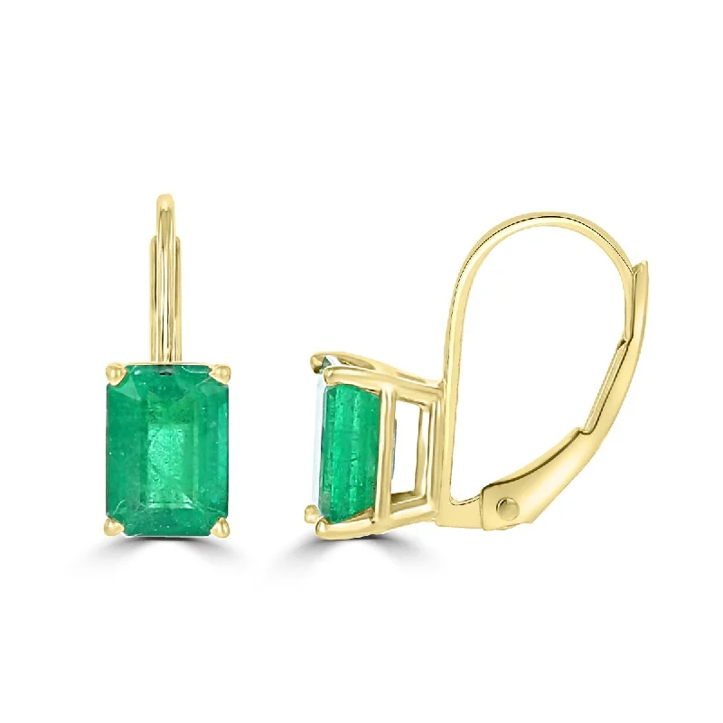 Infinity Earrings-Custom Earrings-14KT YELLOW GOLD 2.00 CTW EMERALD CUT EMERALD LEVERBACK EARRINGS