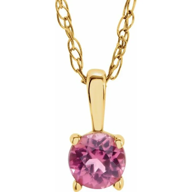 Women’s Gold Chain Necklaces-14K Yellow 3 mm Imitation Pink Tourmaline Youth Solitaire 14" Necklace