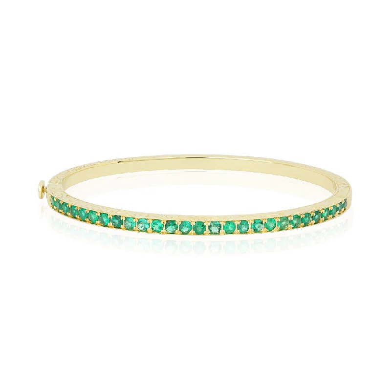 BeadBracelets-18k Yellow Gold Round Emerald Bangle