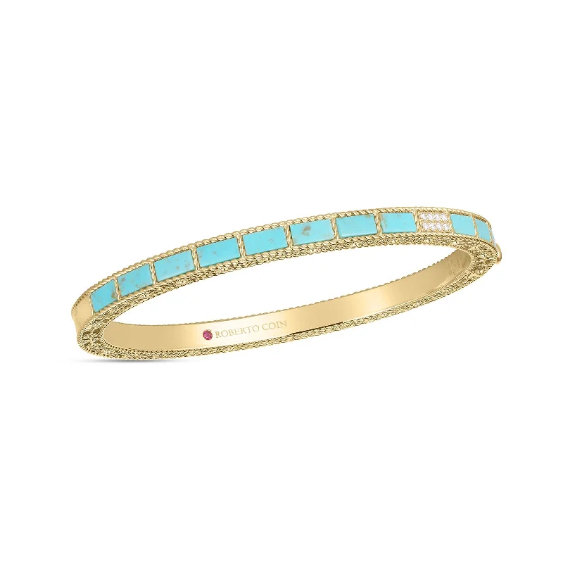 MotivationalBracelets-Mosaic Diamond Accent & Turquoise Bangle