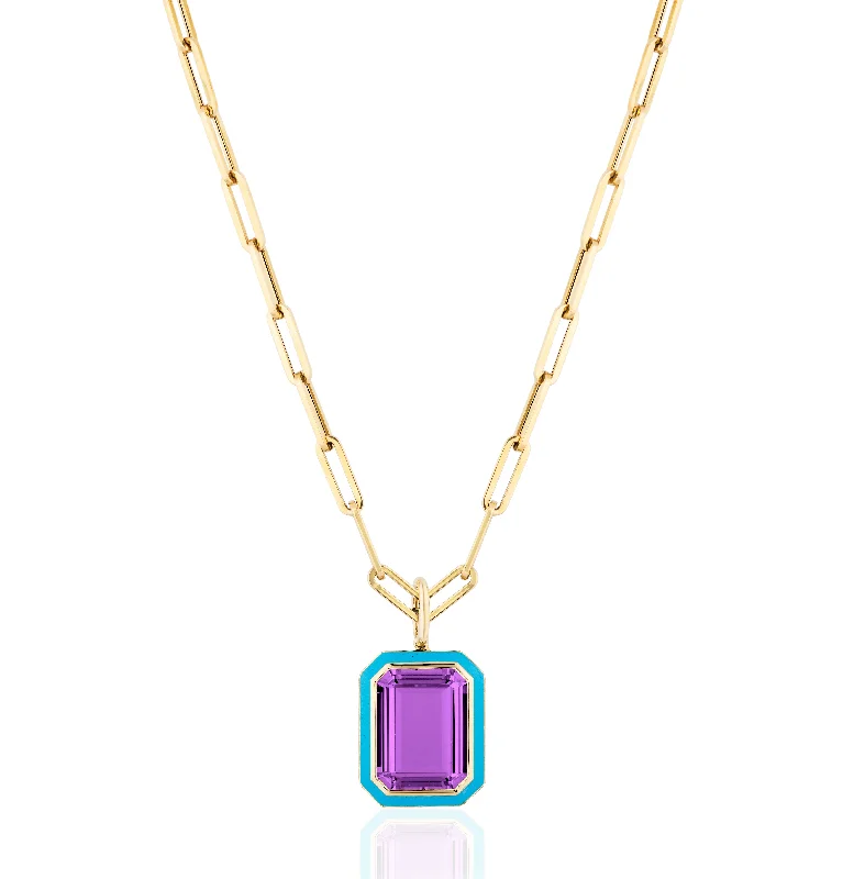 Personalized Family Necklaces-Emerald-Cut Pendant Necklace with Enamel