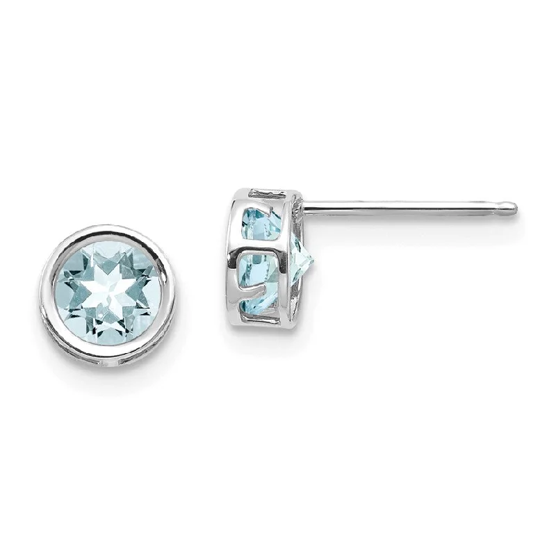 Diamond Drop Earrings-Hoop Earrings for Women-14k White Gold 5mm Round Aquamarine Bezel Set Earrings