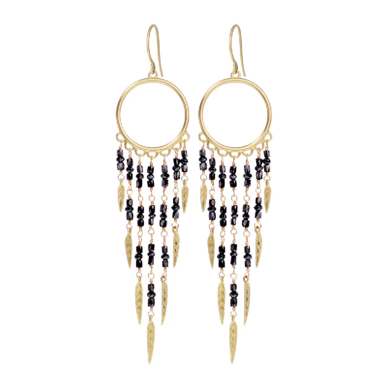 Elegant Earrings-Budget Earrings-18K Gold Dream Catcher Earrings with Black Diamonds