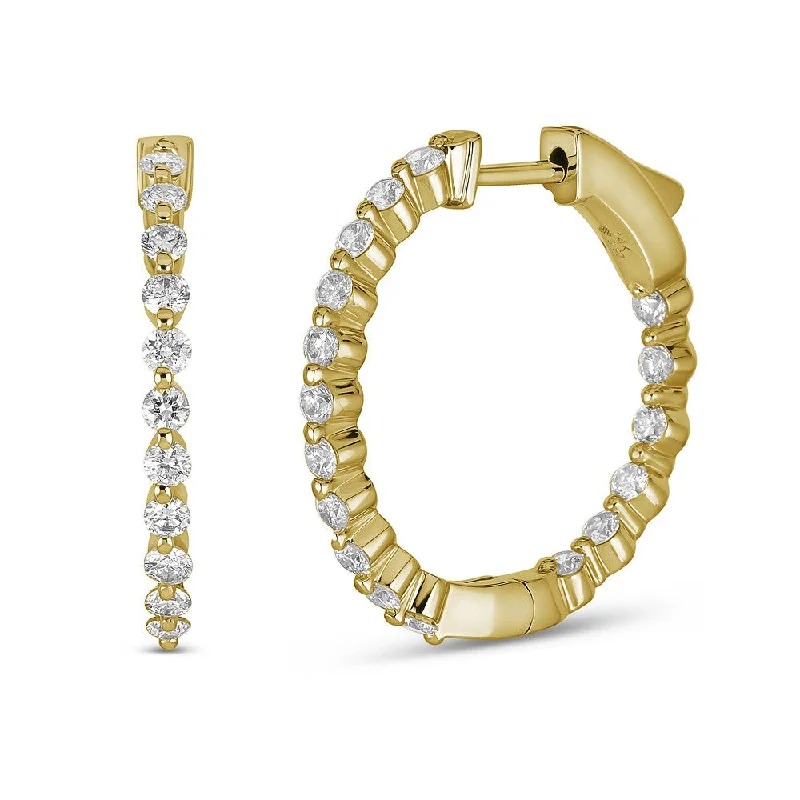 Ethnic Earrings-Twisted Drop Earrings-14KT GOLD 1.00CTW ROUND DIAMOND HOOP EARRINGS