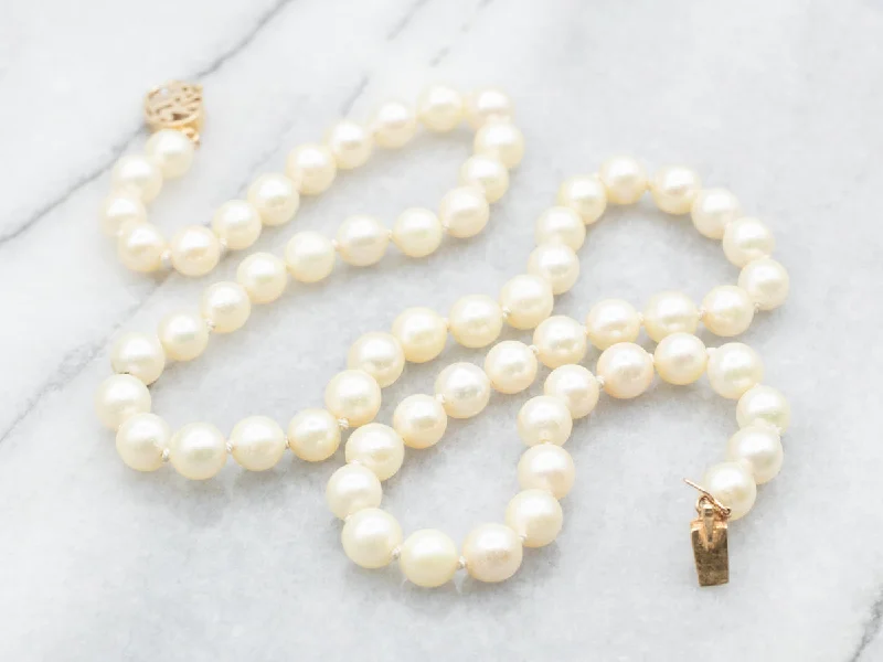 Sparkly Necklaces for Parties-Saltwater Pearl Necklace with Gold Asian Character Clasp