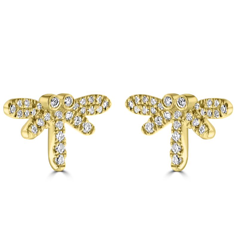 Diamond Stud Earrings-Stunning Drop Earrings-EMILIQUE 14KT YELLOW GOLD 0.17CT DIAMOND DRAGONFLY STUD EARRINGS