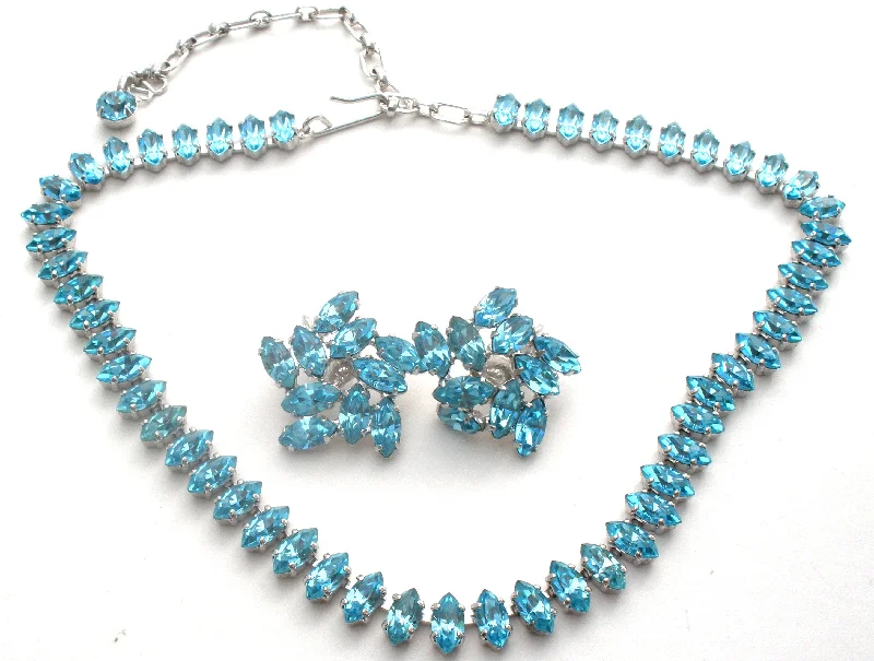 Necklaces with Pendant-B David Blue Rhinestone Necklace Set Vintage