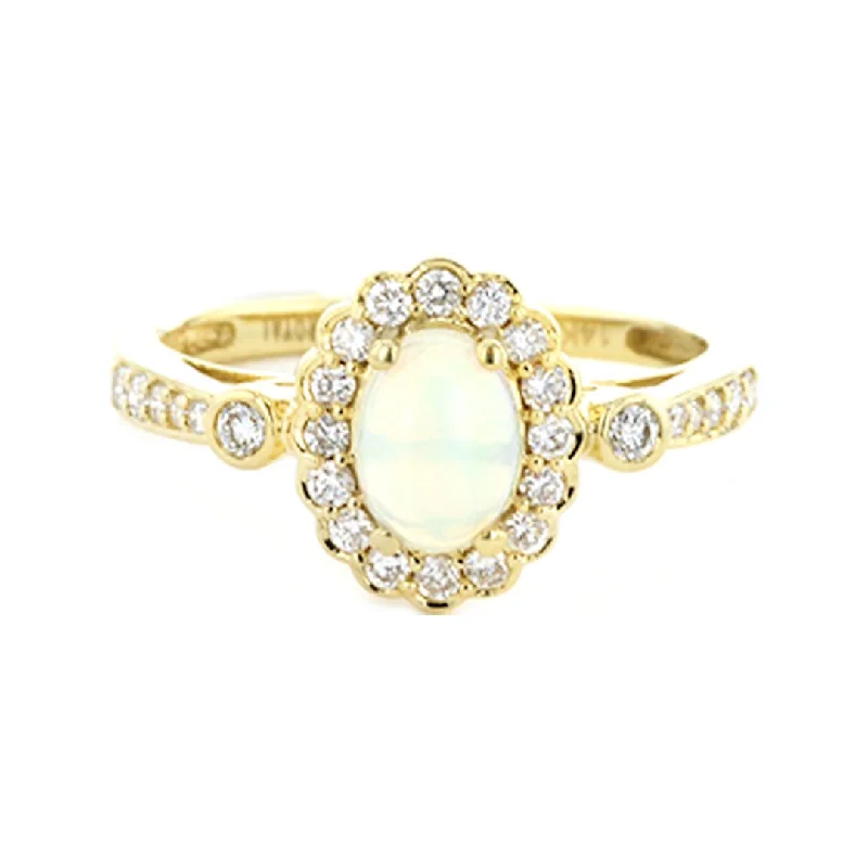 MultiStoneRings-Opal & Diamond Halo Ring