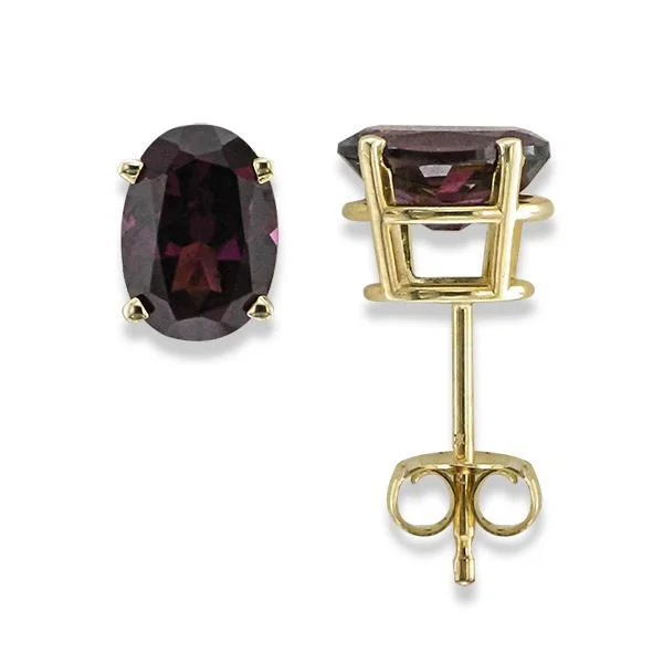 Lightweight Earrings-Beautiful Gold Earrings-14KT 1.90 CTW OVAL RHODOLITE GARNET EARRINGS