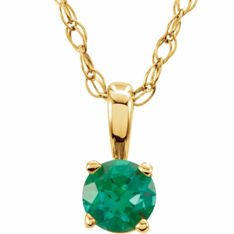 Handcrafted Gold Necklaces-14K Yellow 3 mm Natural Emerald Youth Solitaire 14" Necklace