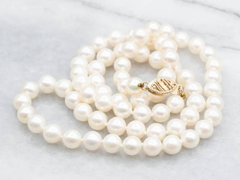 Rose Quartz Necklaces-Yellow Gold Saltwater Pearl Necklace