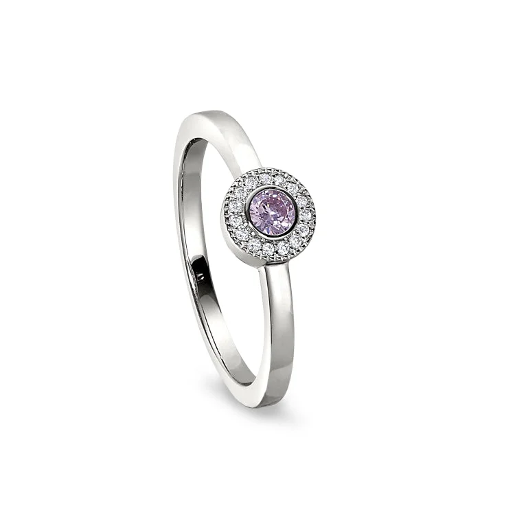 AdjustableRings-Platinum Finish Sterling Silver Micropave Round Simulated Pink Sapphire Ring with Simulated Diamonds Size 8