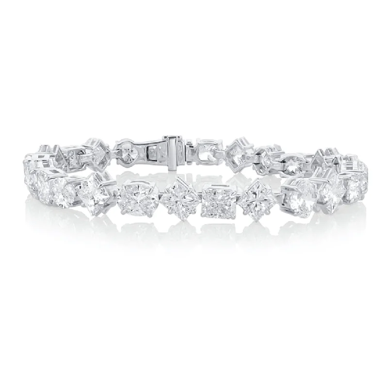 EmeraldBracelets-24.30 Cttw Mixed Shape Diamond 14K White Gold Tennis Bracelet