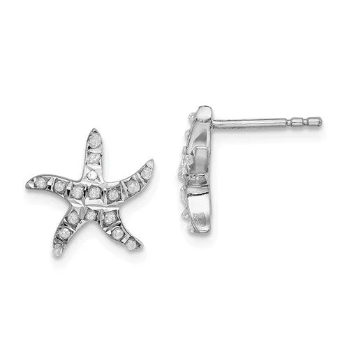 Feminine Earrings-Contemporary Earrings-Sterling Silver Diamond Mystique Starfish Stud Earrings