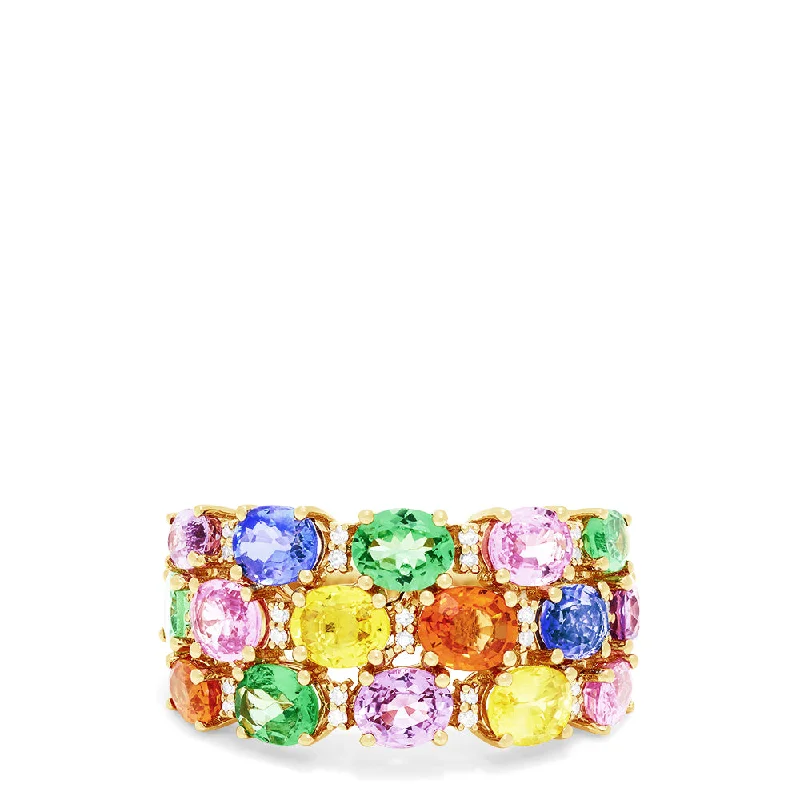 MoonstoneRings-Watercolors 14K Yellow Gold Multi Sapphire and Diamond Ring, 6.21 TCW