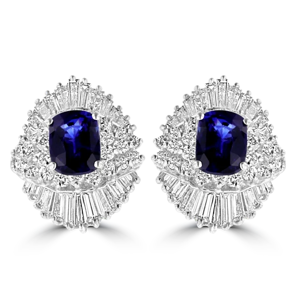 Pretty Earrings-Wedding Earrings-JULEVE 18KT WHITE GOLD 4.20CT SAPPHIRE & 4.23CTW DIAMOND CLUSTER EARRINGS