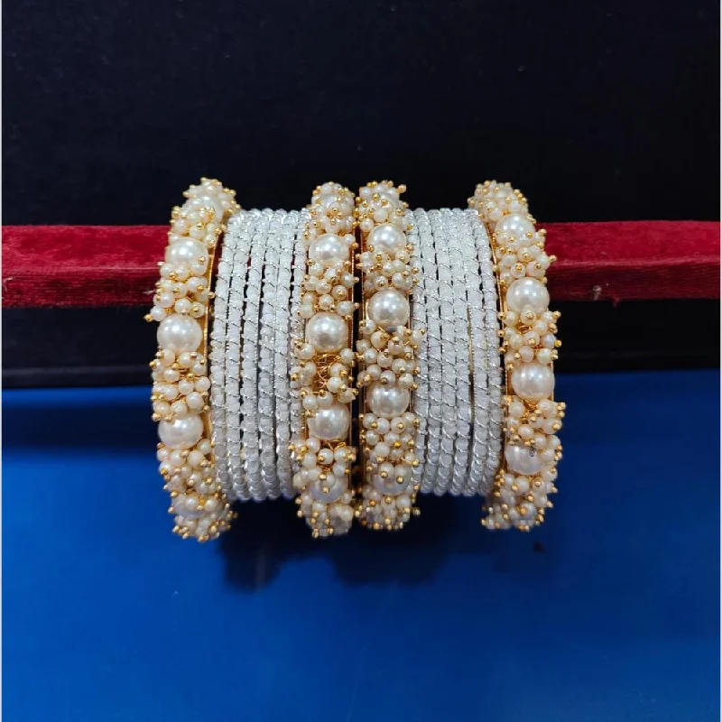 Bangles With Embroidery For Traditional Wear-Pooja Bangles Gold Plated Pearls Bangle  Set