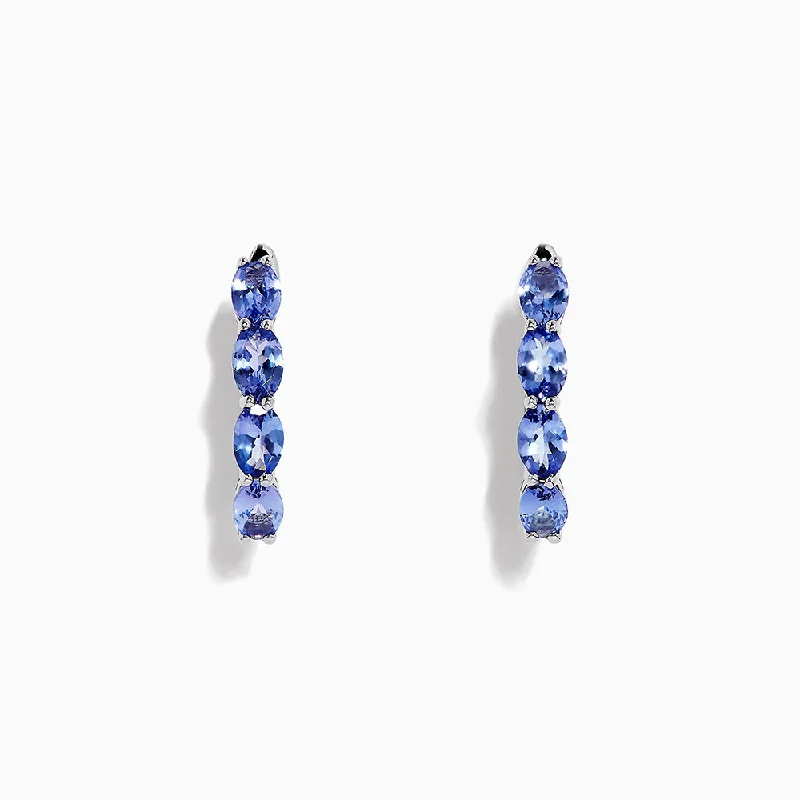 Sparkling Drop Earrings-Fashionable Earrings-925 Sterling Silver Tanzanite hoop earrings, 3.49 TCW