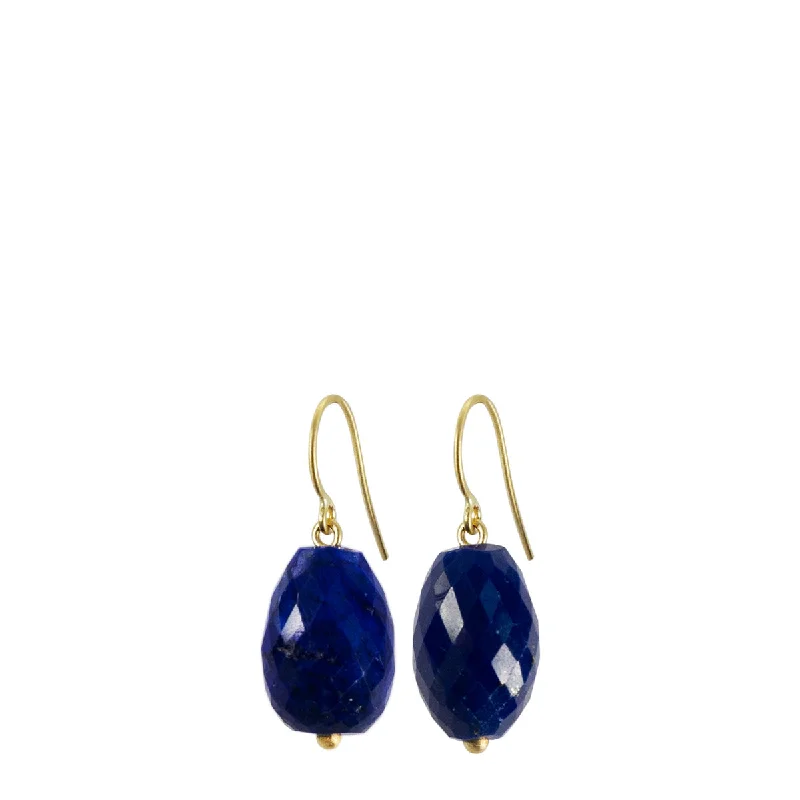 Handcrafted Drop Earrings-Monogram Earrings-18K Gold Medium Faceted Lapis Bead Drop Earrings