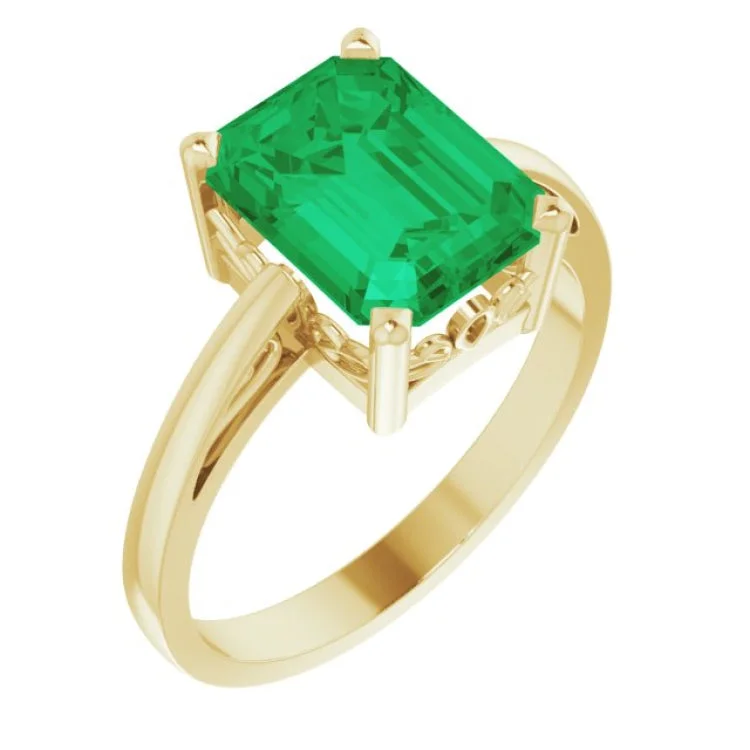 DragonflyRings-14K Yellow Lab-Grown Emerald Scroll SettingÂ® Ring