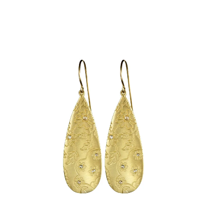 Luxury Gold Earrings-Diamond Stud Earrings-18K Gold Slim Teardrop Paisley Earrings with Diamonds