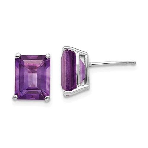 Blue Earrings for Party-Handmade Gold Earrings-14KT GOLD EMERALD CUT AMETHYST EARRINGS