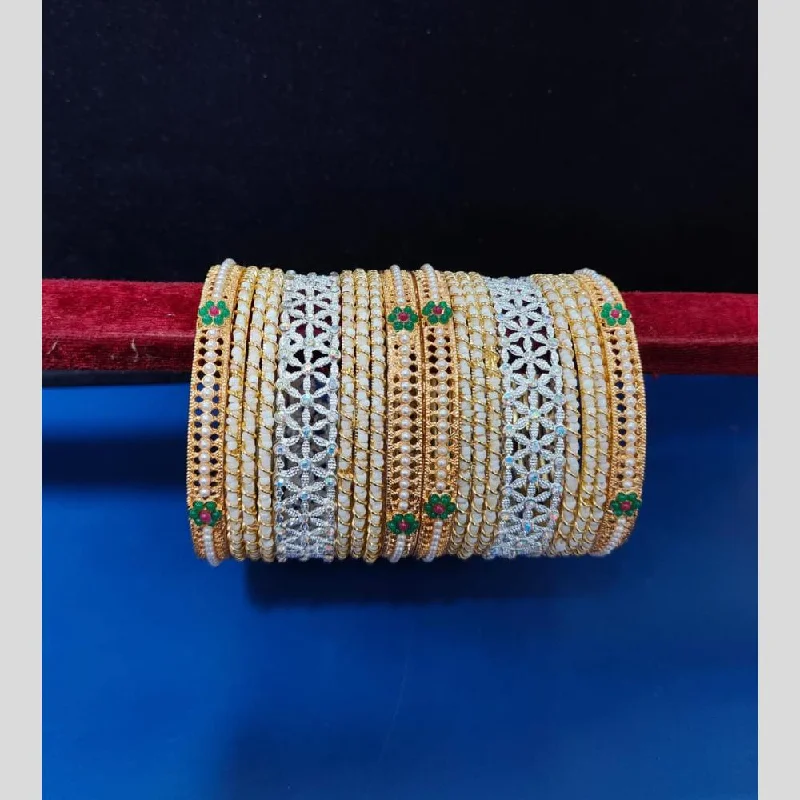 Simple Bangles For Comfortable Wear-Pooja Bangles  Austrian Stone And  Pearls Bangle  Set