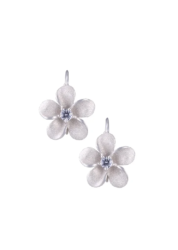 Elegant Stud Earrings-Unique Gold Earrings-Plumeria Leverback Earrings in Precious Silver