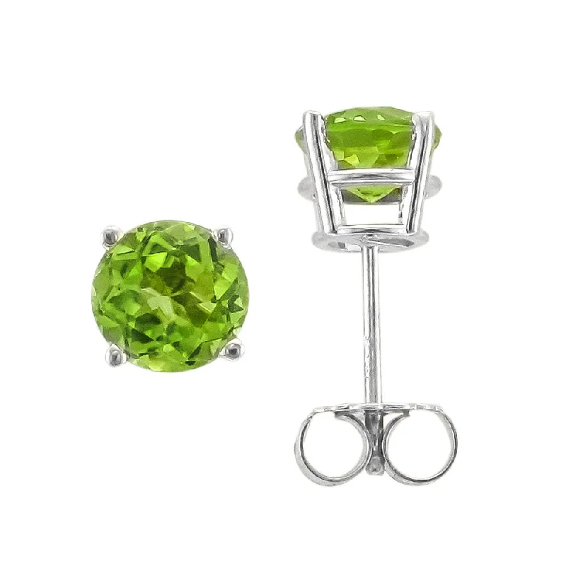 Long Stud Earrings-Gemstone Dangle Earrings-14KT WHITE GOLD 1.70 CTW ROUND PERIDOT EARRINGS