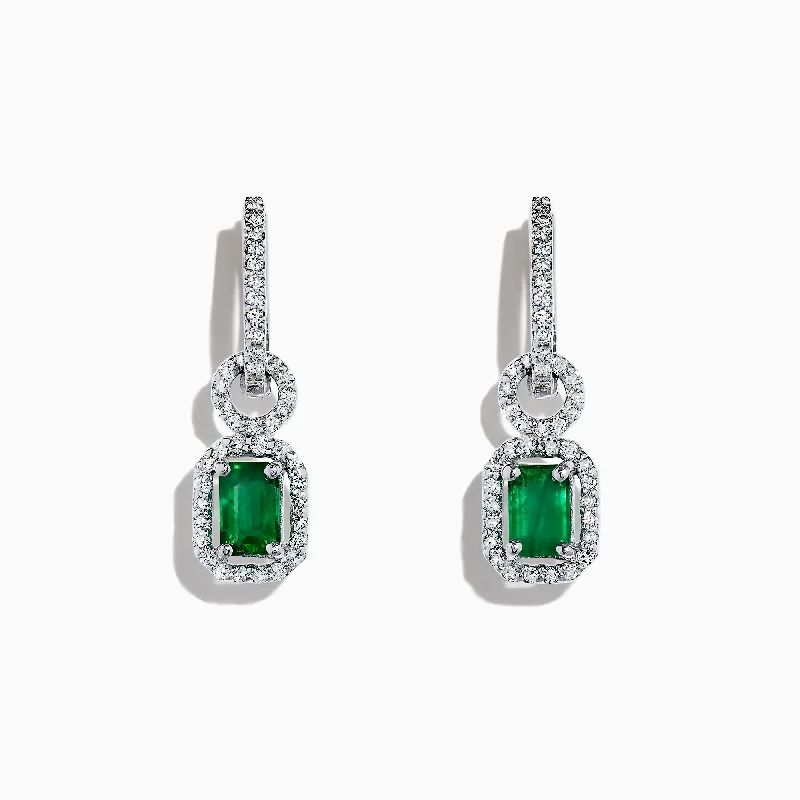 Modern Gold Earrings-Simple Crystal Earrings-Brasilica 14K White Gold Emerald and Diamond Drop Earrings, 1.47 TCW