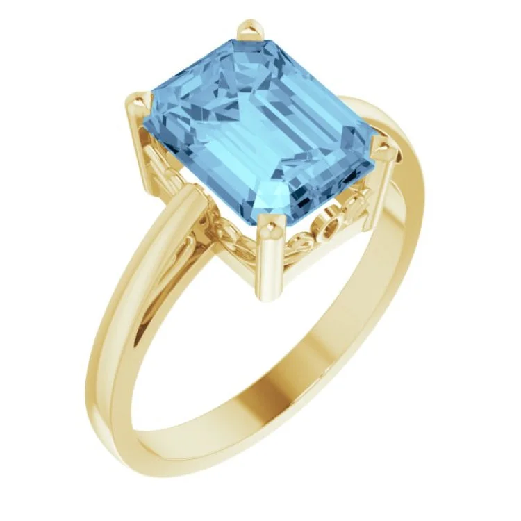 CubicZirconiaRings-14K Yellow Natural Aquamarine Scroll SettingÂ® Ring