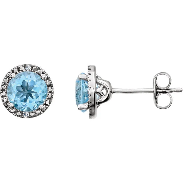 Iridescent Earrings-Cute Earrings-Sterling Silver 6mm Round Gemstone & .01 CTW Diamond Halo-Style Earrings