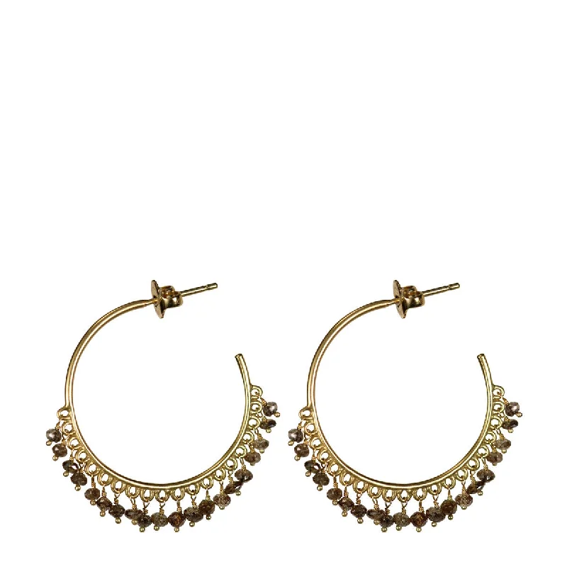 Drop Earrings for Evening Wear-Summer Earrings-18K Gold Medium Fine Brown Diamond Beaded Hoop Earrings