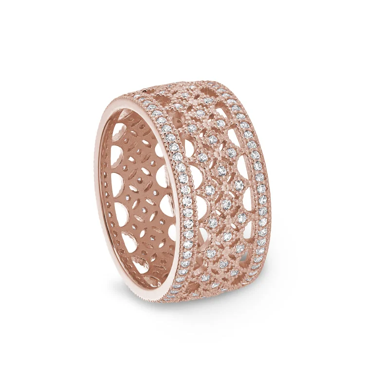 HandmadeRings-Rose Gold Finish Sterling Silver Micropave Fancy Ring with Simulated Diamonds