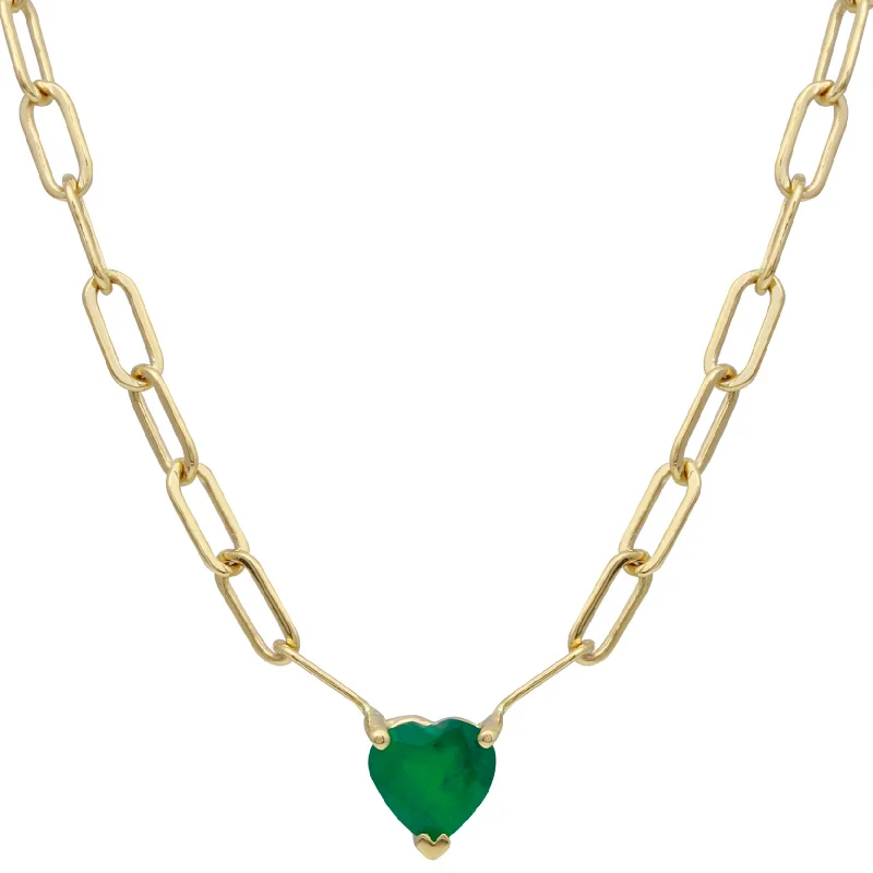 Rose Gold Necklace for Weddings-Emerald Heart Necklace