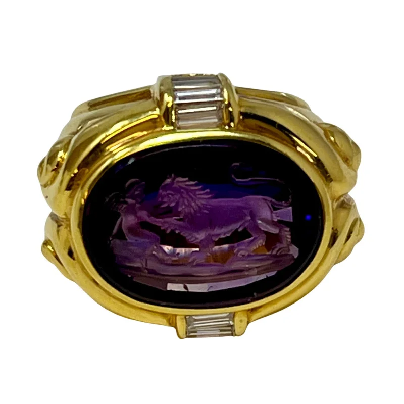 MountainRings-Susan Berman 18K Gold Ring with Carved Intaglio Amethyst and Diamonds