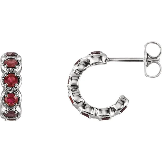 Classic Drop Earrings-Bright Drop Hoop Earrings-14KT GOLD 1.25 CTW ROUND GARNET J HOOP EARRINGS