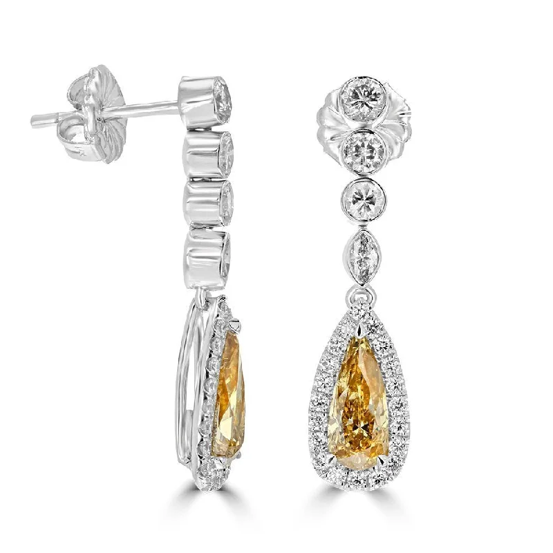 Multi-Layer Earrings-Simple Pearl Earrings-Juleve 18KT Fancy Champagne & White Diamond Drop Earrings