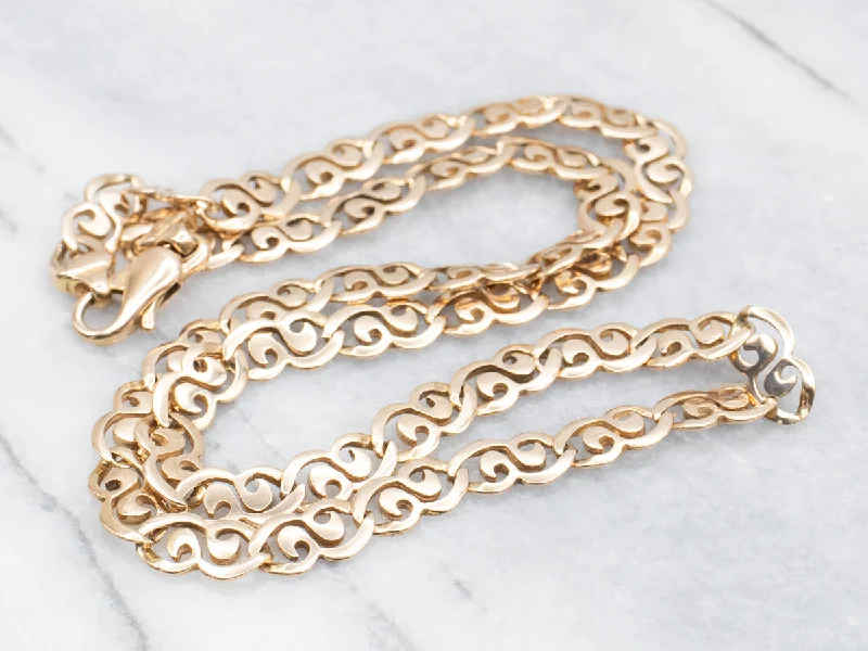 Designer Necklaces for Special Occasions-Scrolling Gold Link Chain Necklace