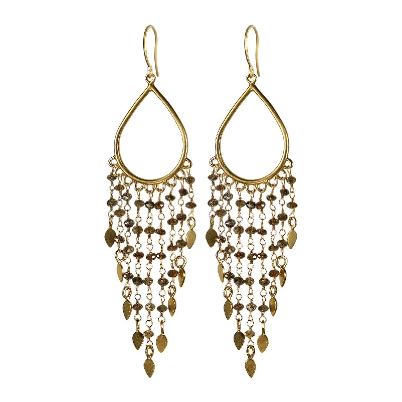 Birthday Earrings-Cute Drop Earrings-18K Gold Teardrop Brown Diamond Fringe Earrings