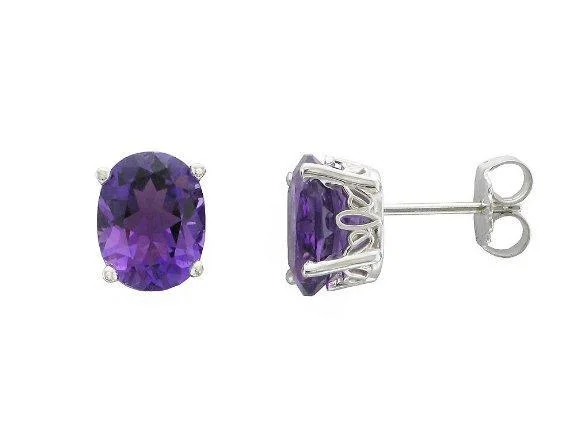 Bright Drop Earrings-Round Earrings-14KT WHITE GOLD OVAL AMETHYST EARRINGS