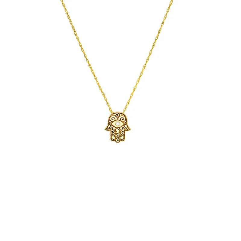 Charm Pendant Necklaces-Diamond Hamsa Necklace