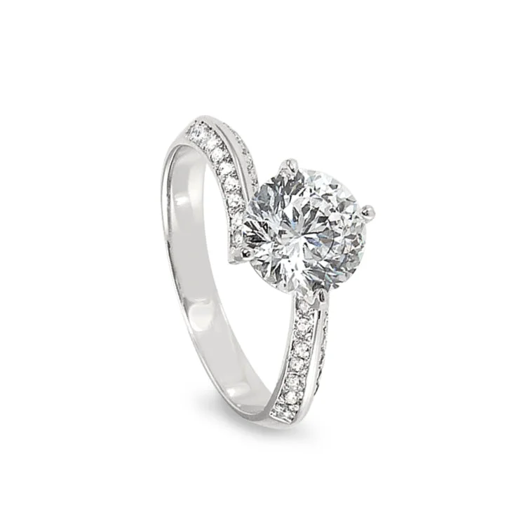 ValentineRings-Platinum Finish Sterling Silver Micropave Twisted Band Engagement Ring with 100 Facet Simulated Daimond