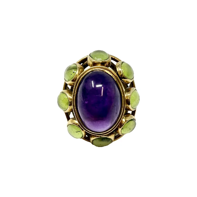 SunRings-18K Gold Dome Ring with Amethyst and Peridot