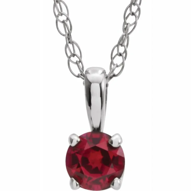 Adjustable Length Necklaces-14K White 3 mm Lab-Grown Ruby Youth Solitaire 14" Necklace