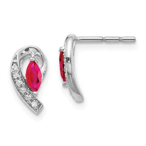 Custom Hoop Earrings-Lightweight Earrings-14KT GOLD .05 CTW DIAMOND & 0.33 CTW MARQUISE RUBY EARRINGS